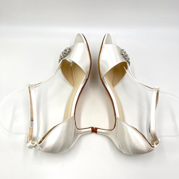 Touch Ups‎ Womens Size 9.5 Ophelia White Satin Jeweled Dress Sandals Heels Shoes - Picture 8 of 13